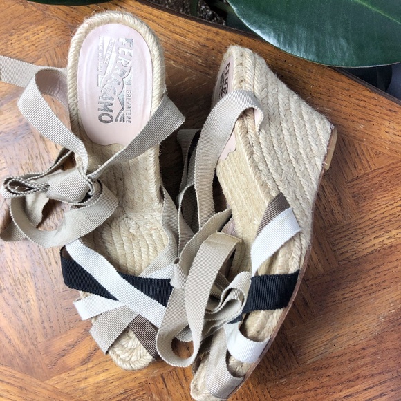 Salvatore Ferragamo Tie-Up Espadrilles Wedges - Picture 1 of 9